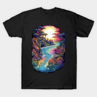 Tie Dye Coast Mountains and Water T-Shirt